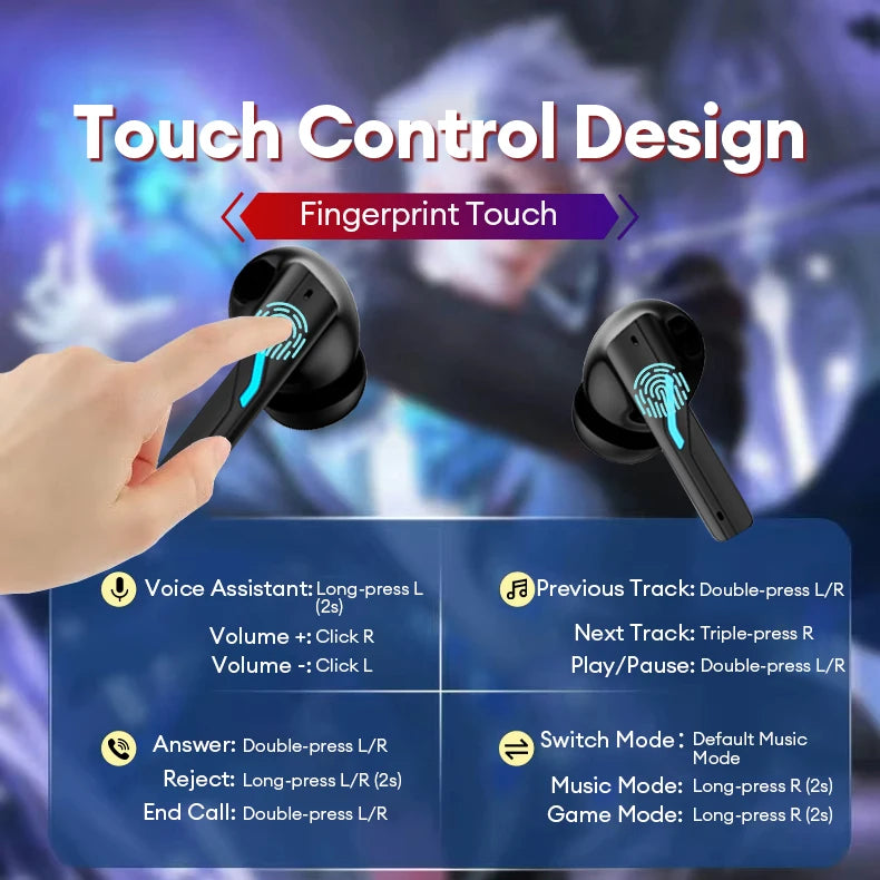 Lenovo Gaming Headset Bluetooth 6.0 Wireless Earphones Low Latency Noise Reduction Esports Headphone Waterproof 24H Battery Life