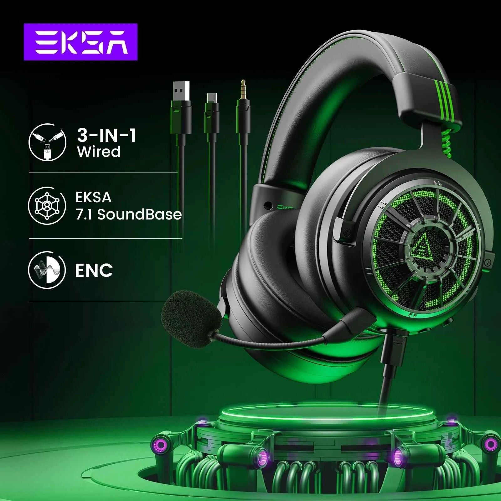 EKSA StarEngine Pro Gaming Headset Gamer 7.1 Wired Over Ear Headphones with ENC Noise Cancelling Microphone For PC/PS4/PS5/Xbox