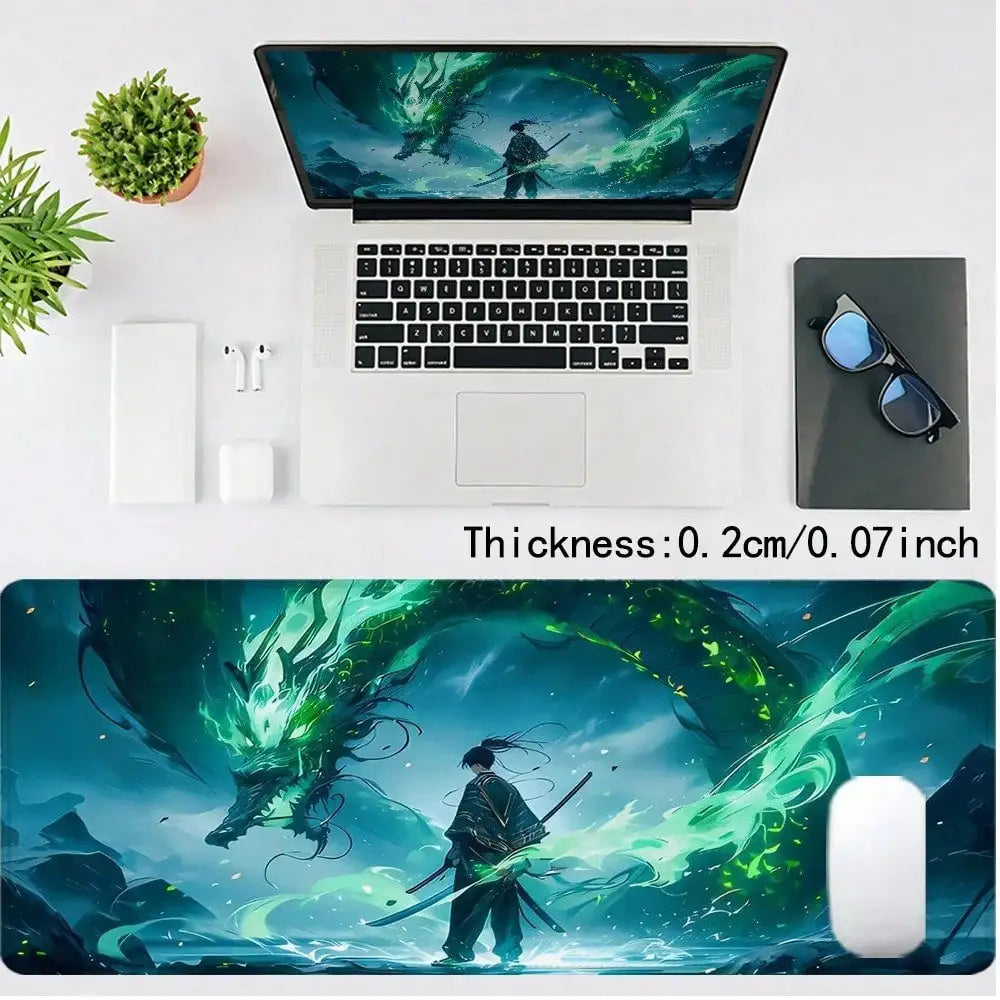 Purple Dragon Mouse Pad Anime Design Desk Mat Office Desk Accessories With Stitched Edge Non-Slip XXL Mousepad Rubber Base Keyboard Pad 35.4x15.7 Inch E-Sports