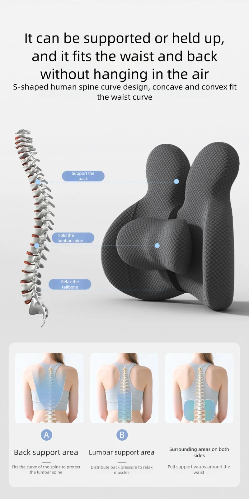 Office Cushion Chair Sitting Waist Support Cushion Seat Backrest Ergonomic Memory Cotton Hemorrhoid Artifact Student Ass Cushion