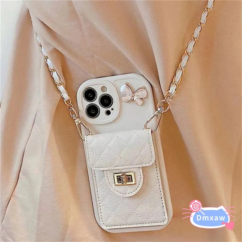For Samsung Galaxy S23 S22 S21 Plus Ultra FE M32 F22 M31 Prime F41 F23 M23 F62 M62 Wallet Butterfly Case + Braided Long Lanyard