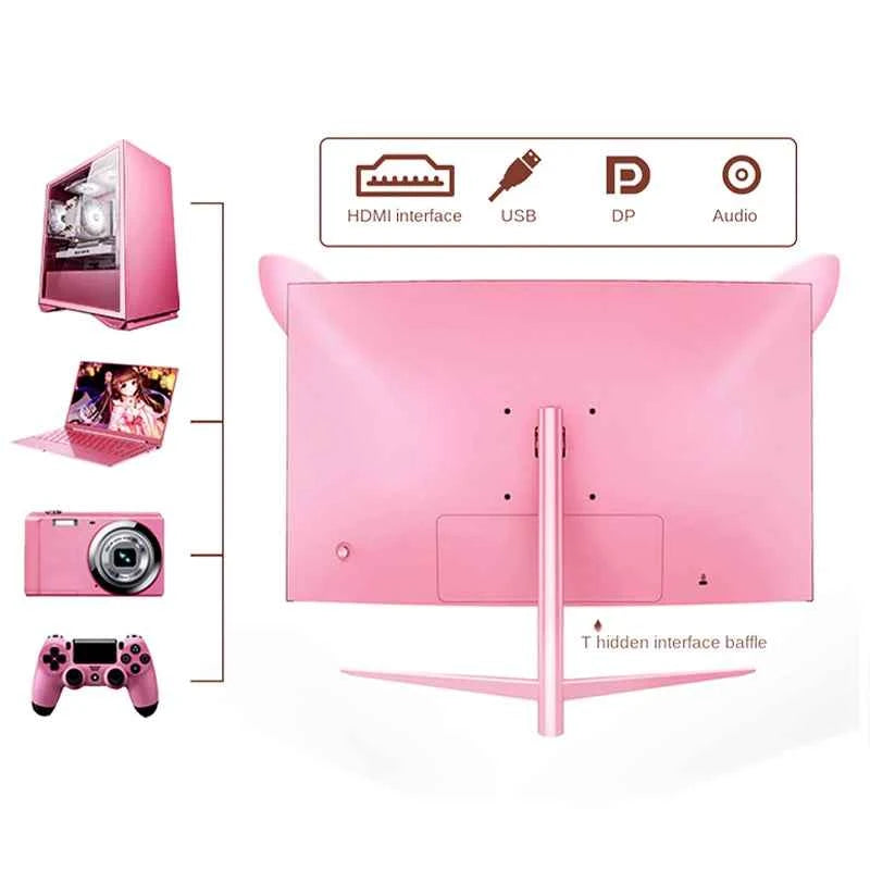 27inch Curved Monitor 1K/2K 165hz 1800R Pink Gaming Display HDR10 Free-Sync Desktop Screen 1ms