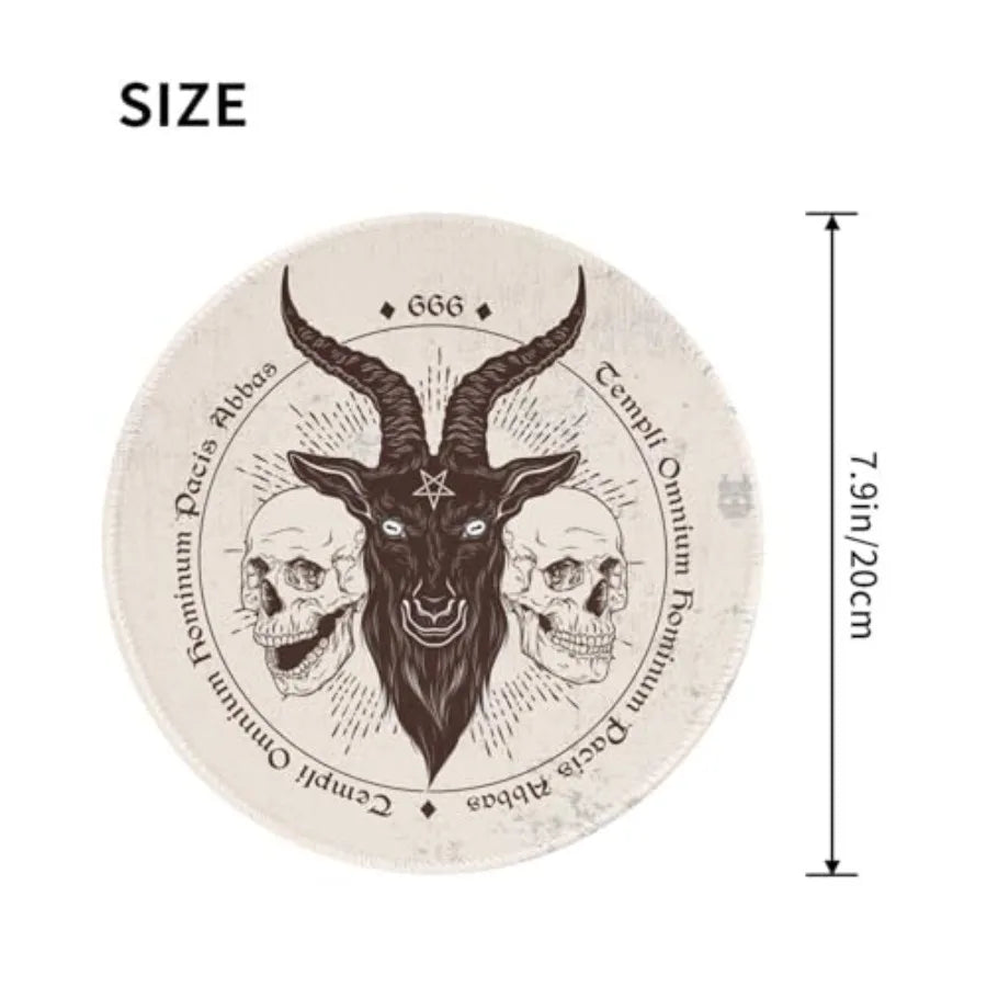 Satan Penta Symbol Goat Skull Gothic Round Mouse Pad Small Gaming Mousepad Desk Mat Stitched Edges 8 X 8 Inch for Home Office