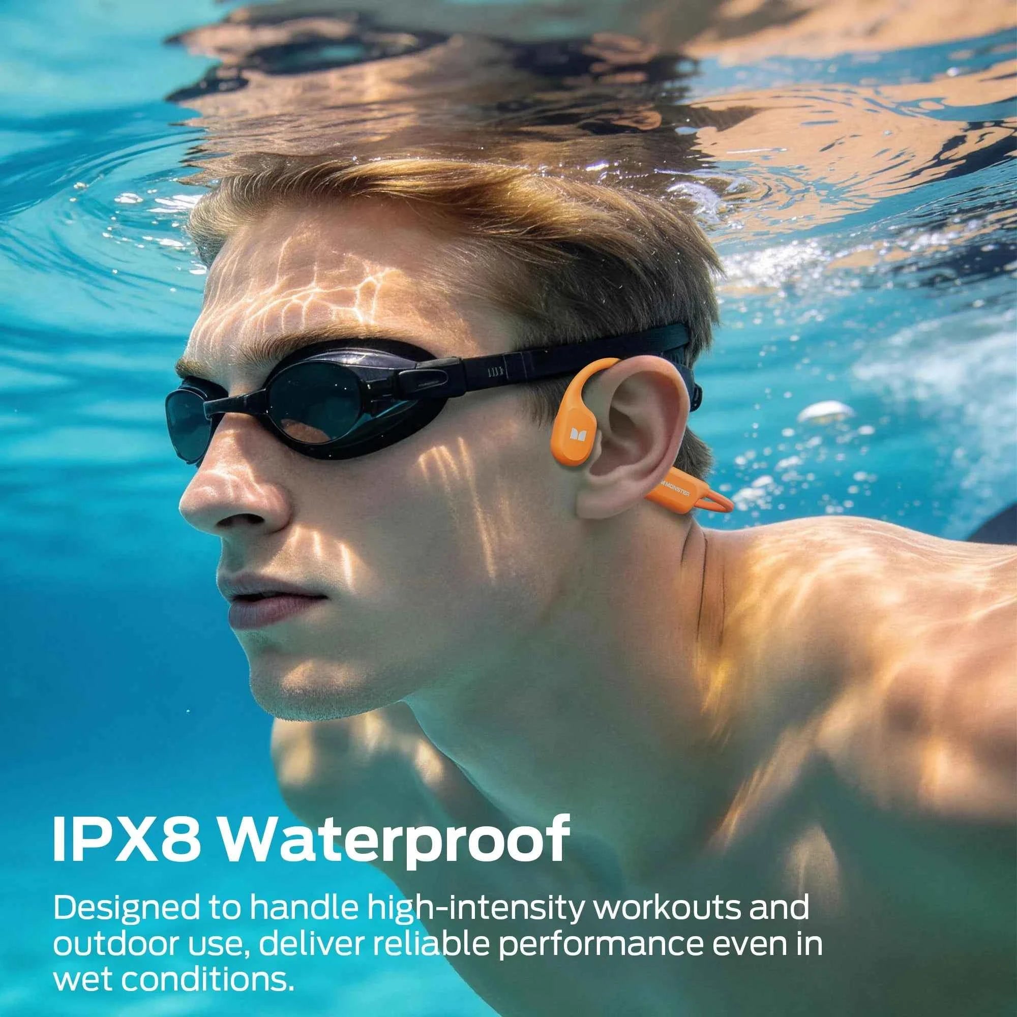 Monster BC300 Bone Conduction Bluetooth 6.0 Headphone IPX8 Waterproof Wireless Swimming Earphones Built-in 32GB Sport Earhook