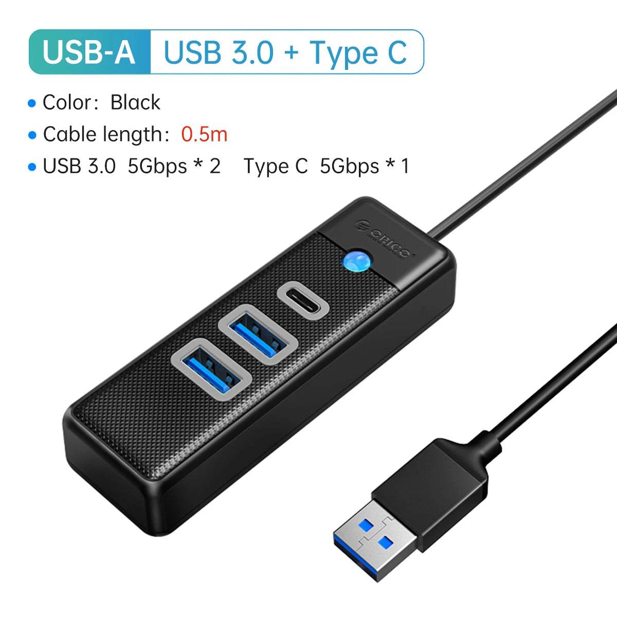 ORICO-Multi Type C Splitter 4 Ports USB 3.0 HUB 5Gbps High Speed OTG Adapter for PC Computer Accessories Macbook Pro