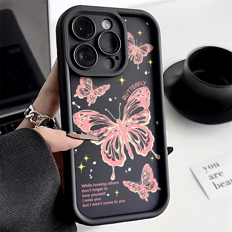 Black Butterfly Silicone Phone Case For iPhone 11 13 14 12 15 17 16 Pro Max Candy Color Soft Cover