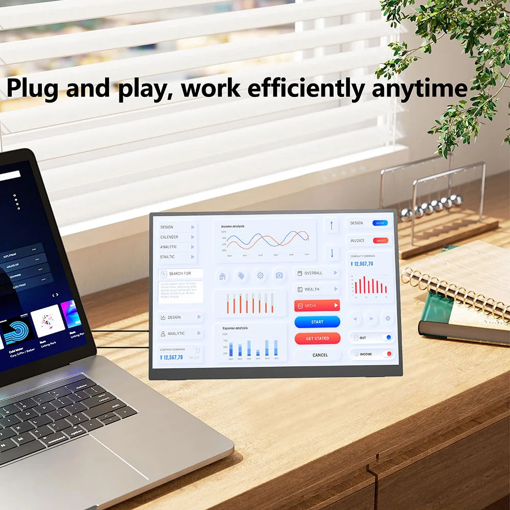 15.6 Inch 1080P Portable Monitor 16:9 Full Screen Extension for Laptop Phone Game Console