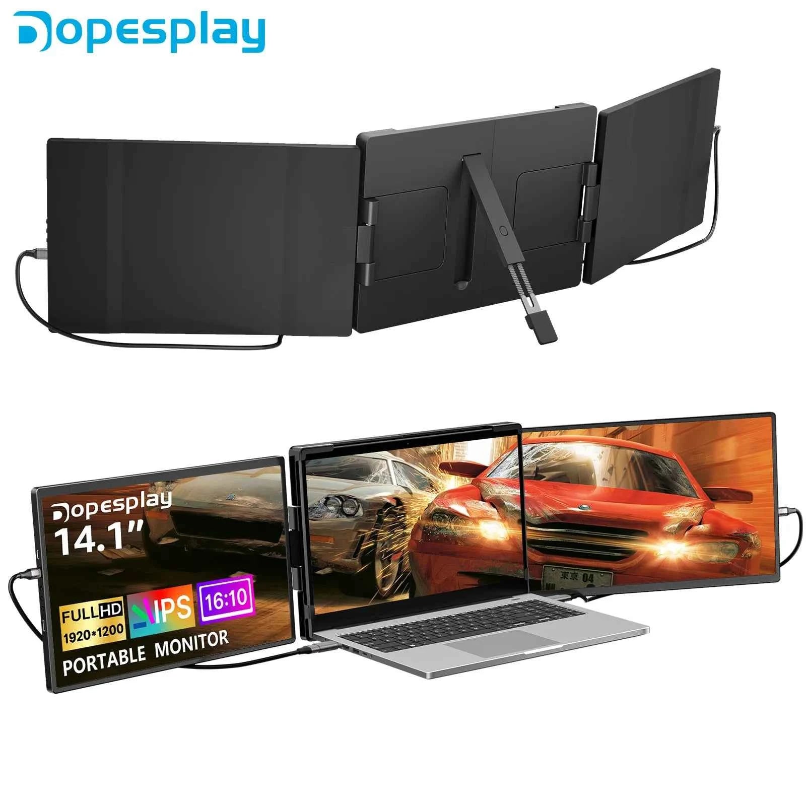 Dopesplay 14.1" Portable Laptop Screen Extender – 1080p FHD IPS, 16:10, 360° Rotation