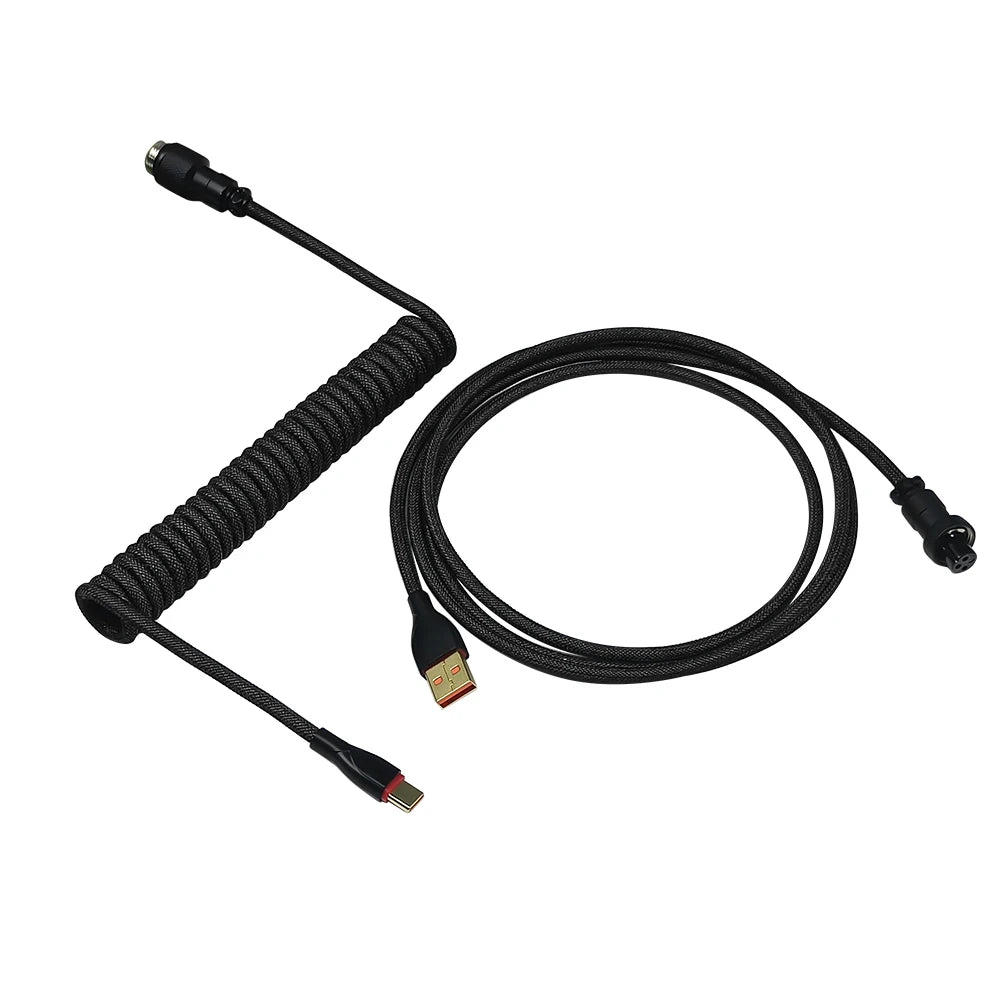 1.8m Aviator Cable Woven Mesh Type-C To USB Aviator Cable Keyboard Coiled Aviator Keyboard Cable Mechanical Keyboard Accessories