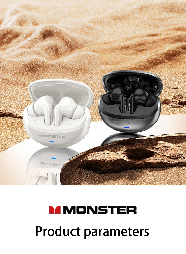 Monster MQT39 Gaming Earphone Ture Wireless Bluetooth 6.0 Headphones Low Latency Noise Reduction Earbuds Headset With Mic New
