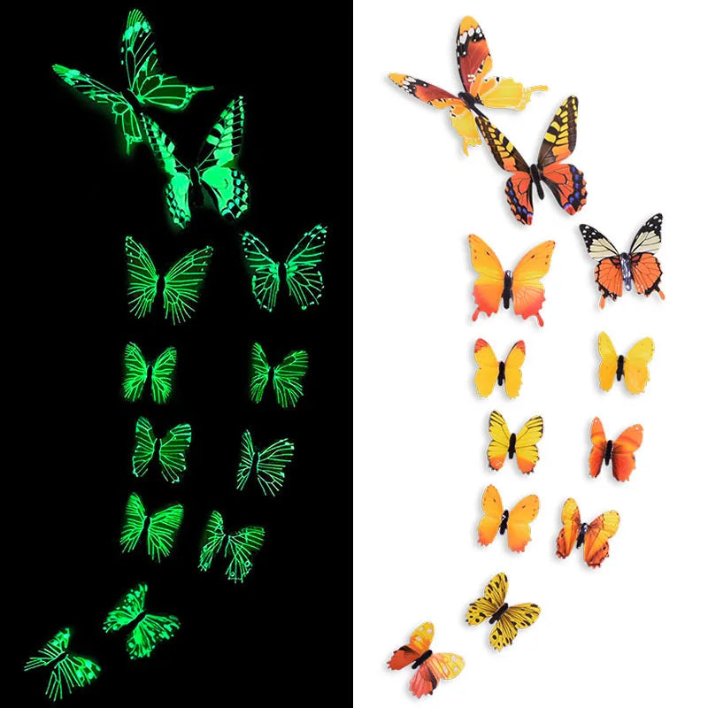 12pcs Luminous 3D Butterfly Wall Sticker for Kids Bedroom Home Living Room Fridge Wall Decal Glow in Dark Wallpaper Decoration