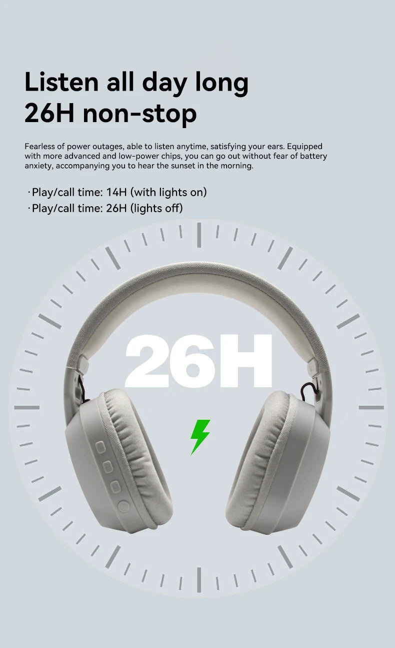 MZYDM Over Ear Headset Bluetooth5.4 Wireless Stereo Gaming B500 Earphones Built-in Mic RGB Light Low Latency Headphones For PC
