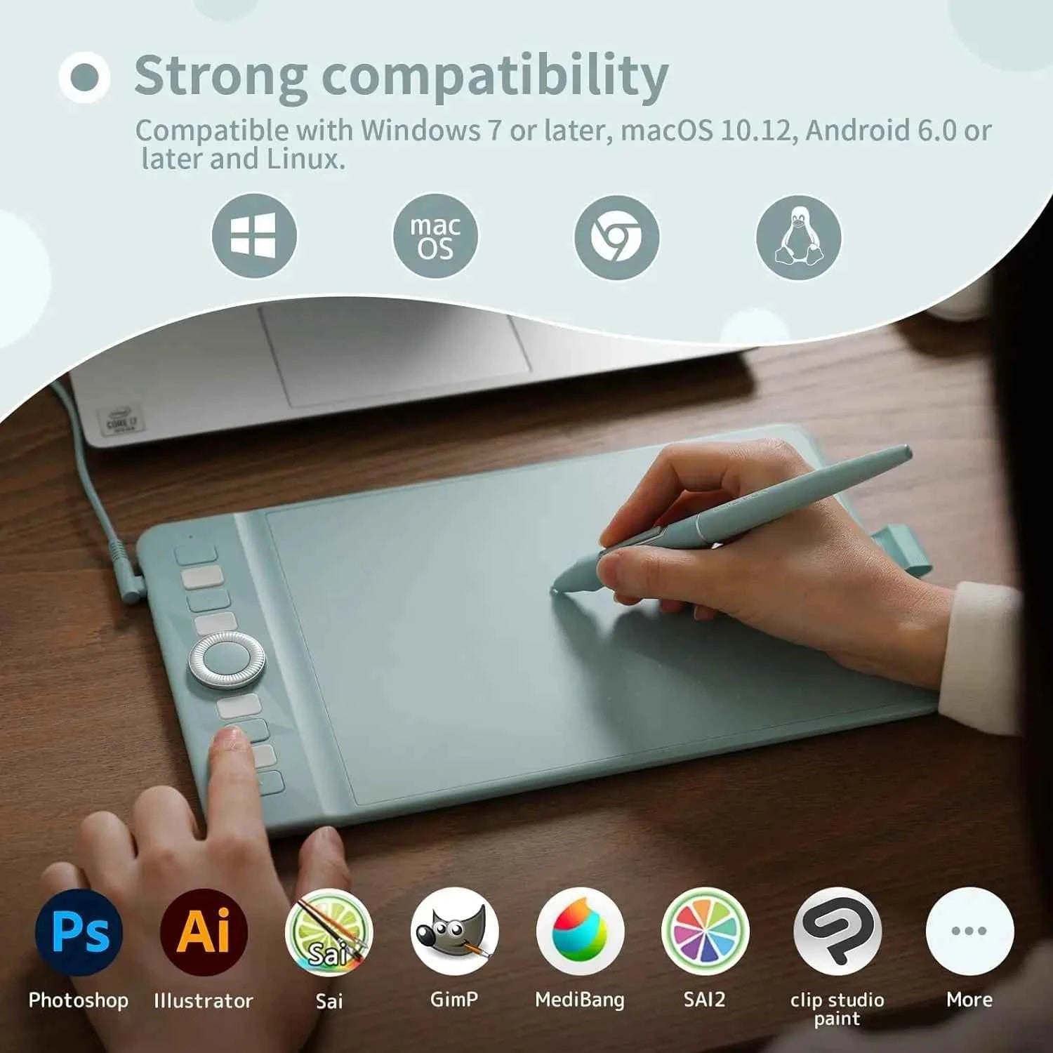 GAOMON Wireless Graphics Tablet WH851 Bluetooth 5.0 Connectivity 16K Levels Pen 8x5 Inch Type-C Drawing Tablet with Sleeve Glove
