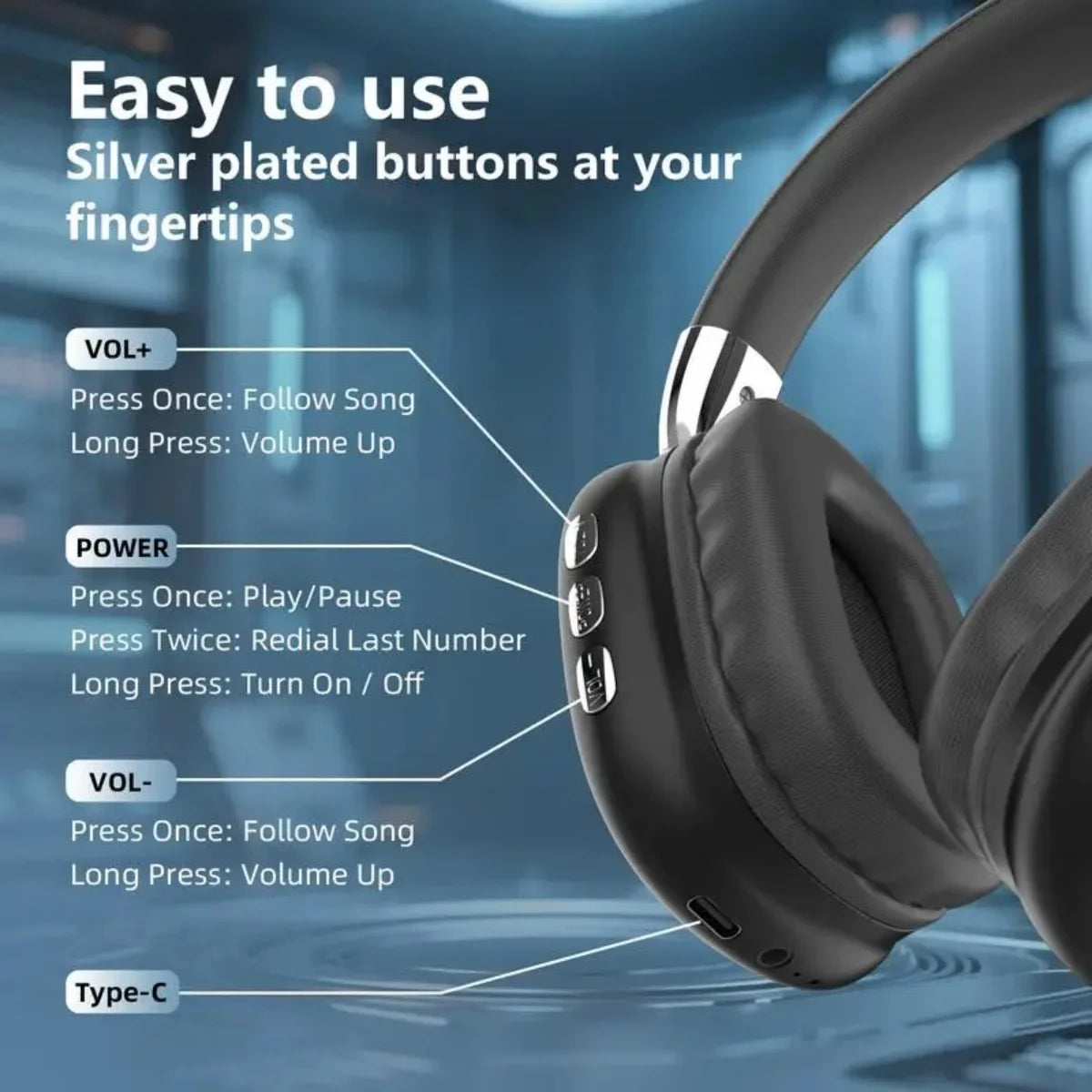 Wireless Bluetooth Headphones, Hi-Res Audio, Foldable & Lightweight, Deep Bass, Long Battery Life