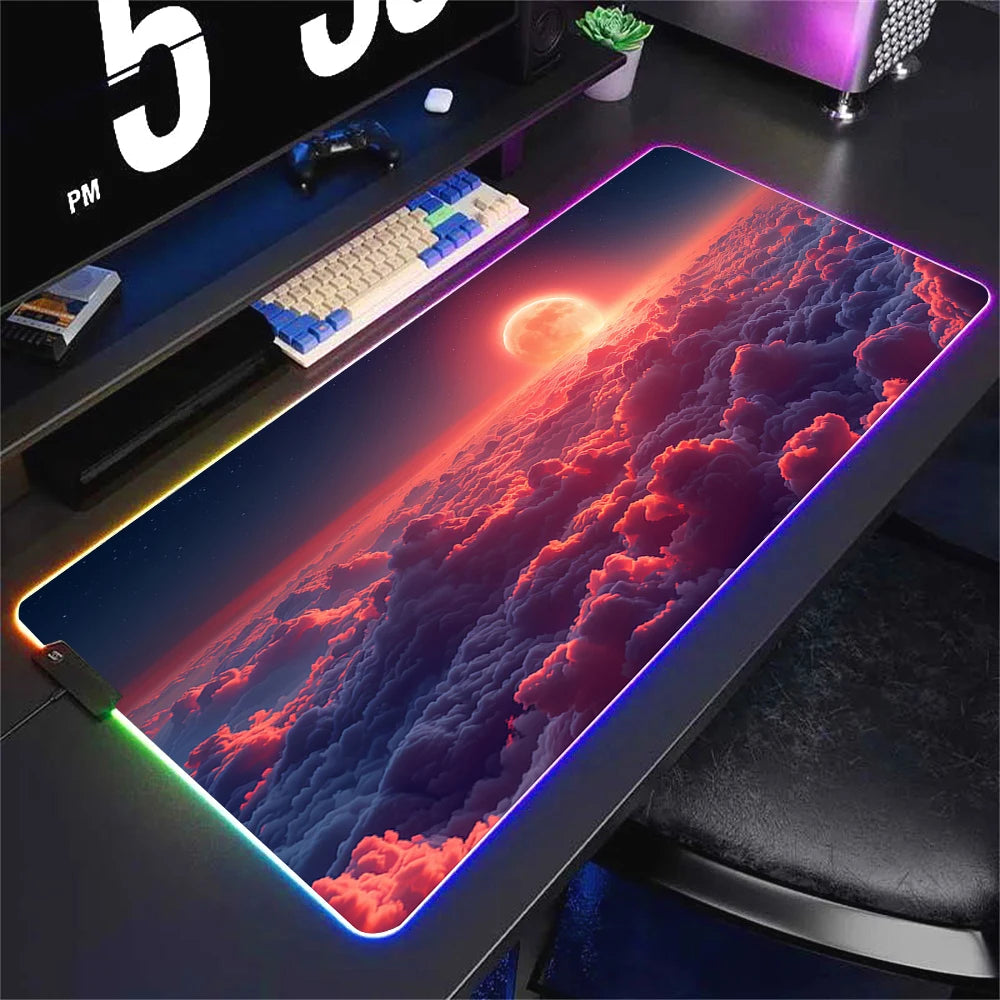 Universe RGB Gaming Mousepad Space Mouse Mats LED Large Gamer Backlit Mousepads XXL Keyboard Pads Luminous Deskmat Mouse Pad