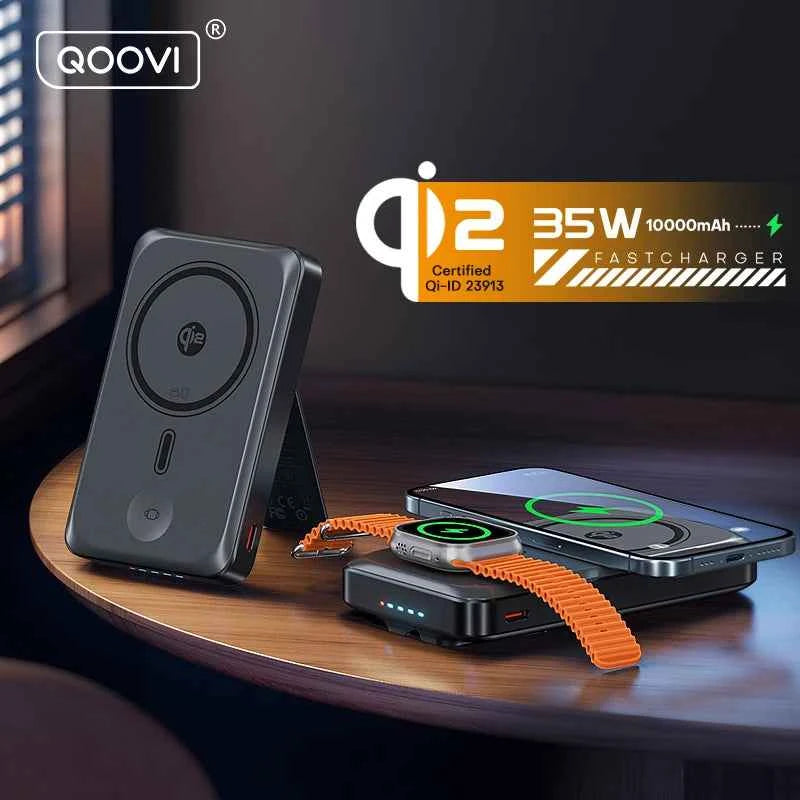 QOOVI Qi2 35W Magnetic Power Bank 10000mah Portable Charger For MagSafe 15W Wireless Fast Charging For iPhone 17 16 15 iWatch