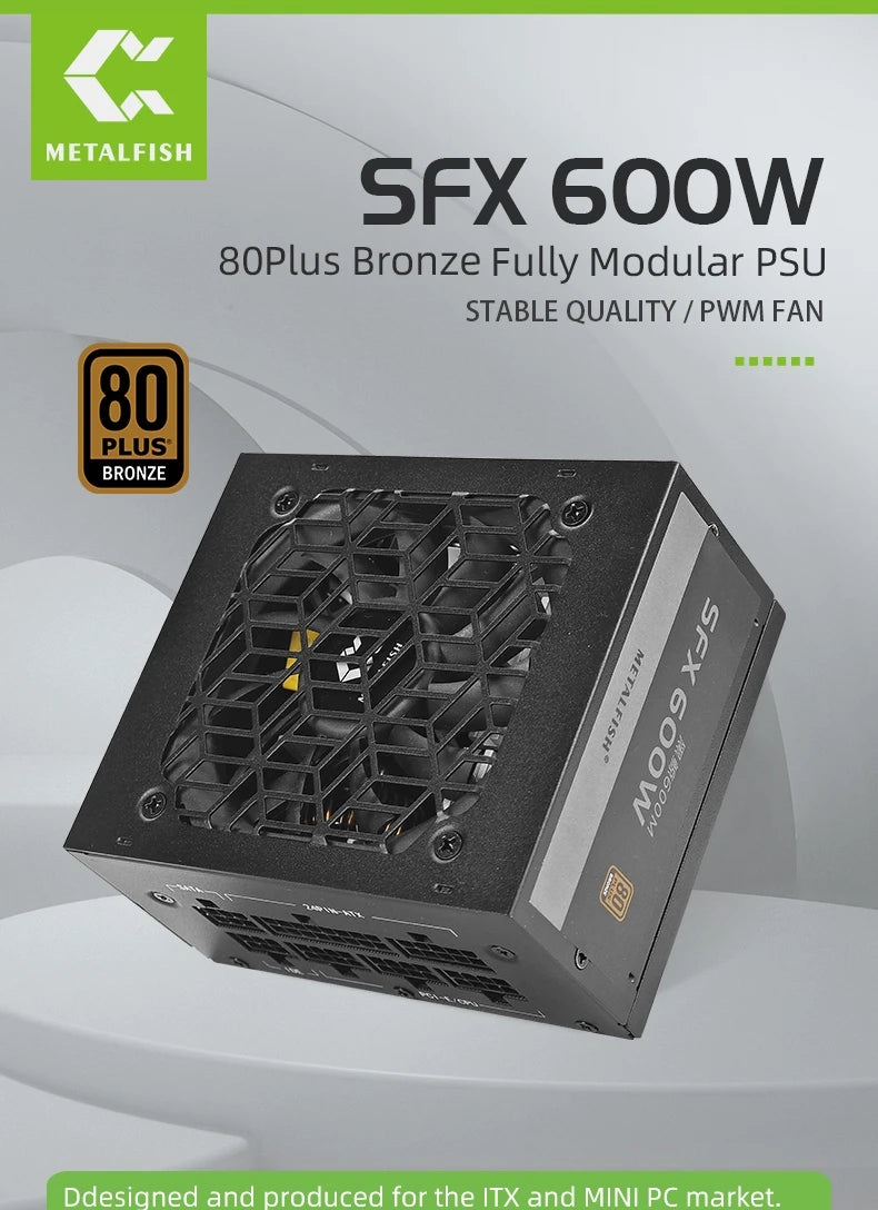 METALFISH Full-Modular SFX-500W 600W PSU 80Plus Bronze White Power Supply For Mini ITX Chassis Small Computer Case 100/220V