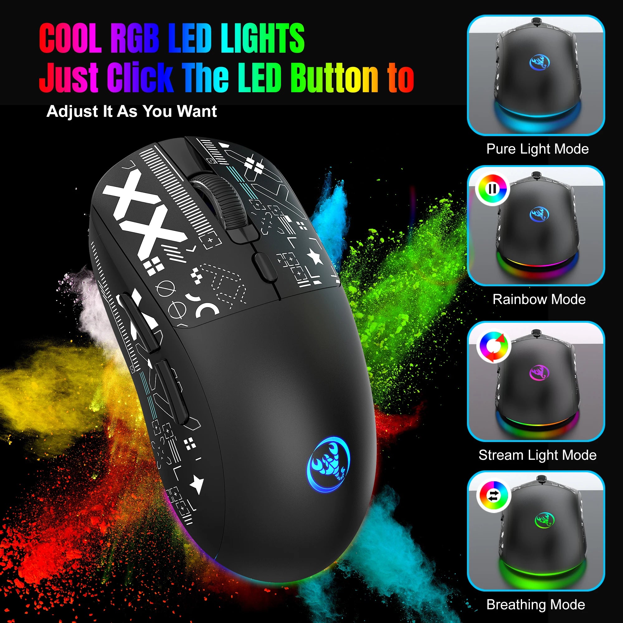 HXSJ-60% RGB Backlit Gaming Keyboard and Mouse Set 61-Key wired Keyboard 3-mode optical gaming wireless mouse for laptop PC
