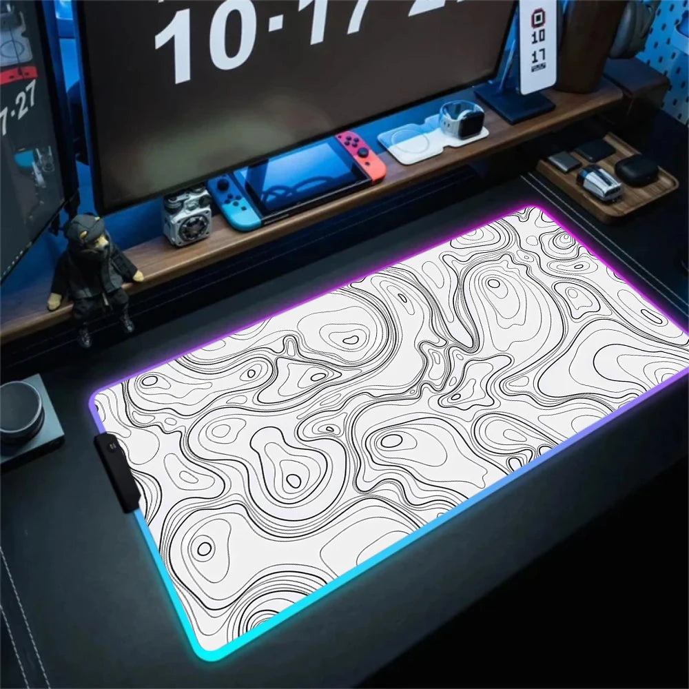 Anime Led Mouse Pad Strata Liquid White RGB Desk Carpet XL Luminescence Mouse Mat With Backlight Line Rubber anti slip Mousepad