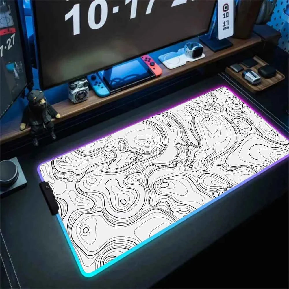 Anime Led Mouse Pad Strata Liquid White RGB Desk Carpet XL Luminescence Mouse Mat With Backlight Line Rubber anti slip Mousepad