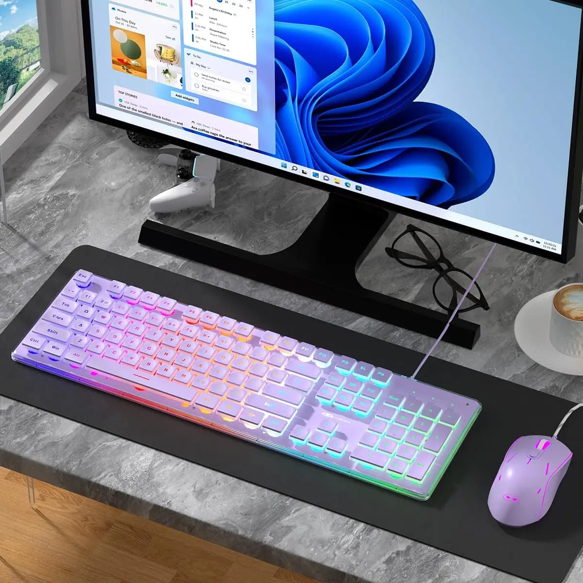 MageGee Gaming Keyboard and Mouse 104 Keys RGB 6 Speed Mouse Combo Pudding Keycaps Silent Computer Keyboard PC Laptop Mac Office