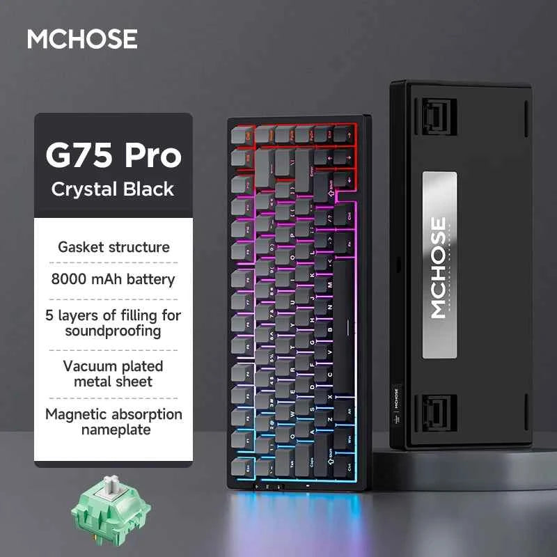 MCHOSE G75 Pro Gaming Mechanical Keyboard Tri-Mode Wireless Hot Swappable RGB Backlit Customized 75% Layout Pc Gamer Accessories