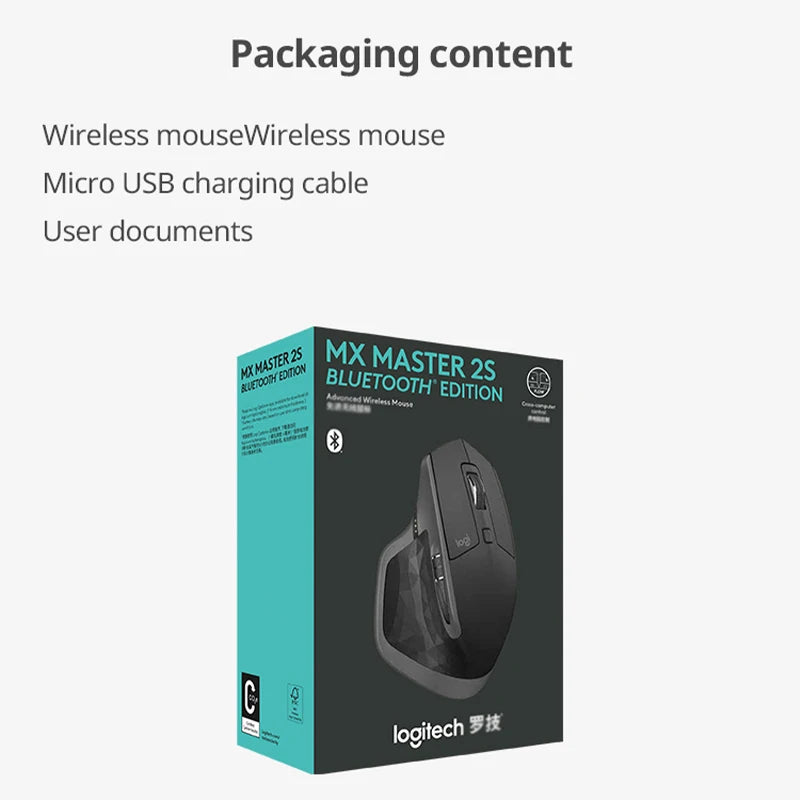 Logitech MX Master 2S BLE Wireless Mouse, 4000DPI, Dual-Mode Connectivity, Ergonomic Design, Long Battery Life, Office Use