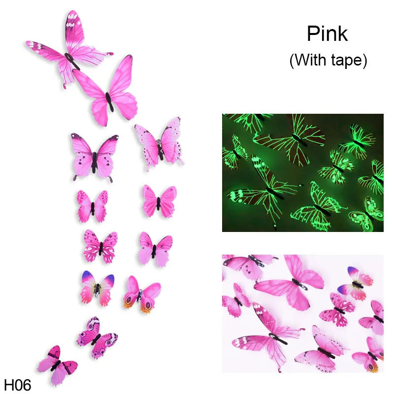 12pcs Luminous 3D Butterfly Wall Sticker for Kids Bedroom Home Living Room Fridge Wall Decal Glow in Dark Wallpaper Decoration