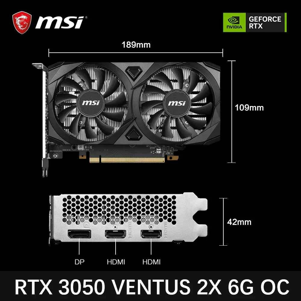 MSI GeForce RTX 3050 VENTUS 2X 6G OC Gaming Graphics Card 6GB GDDR6 96-bit HDMI DP PCI-E 4.0x8 Desktop Full New Game Video Card