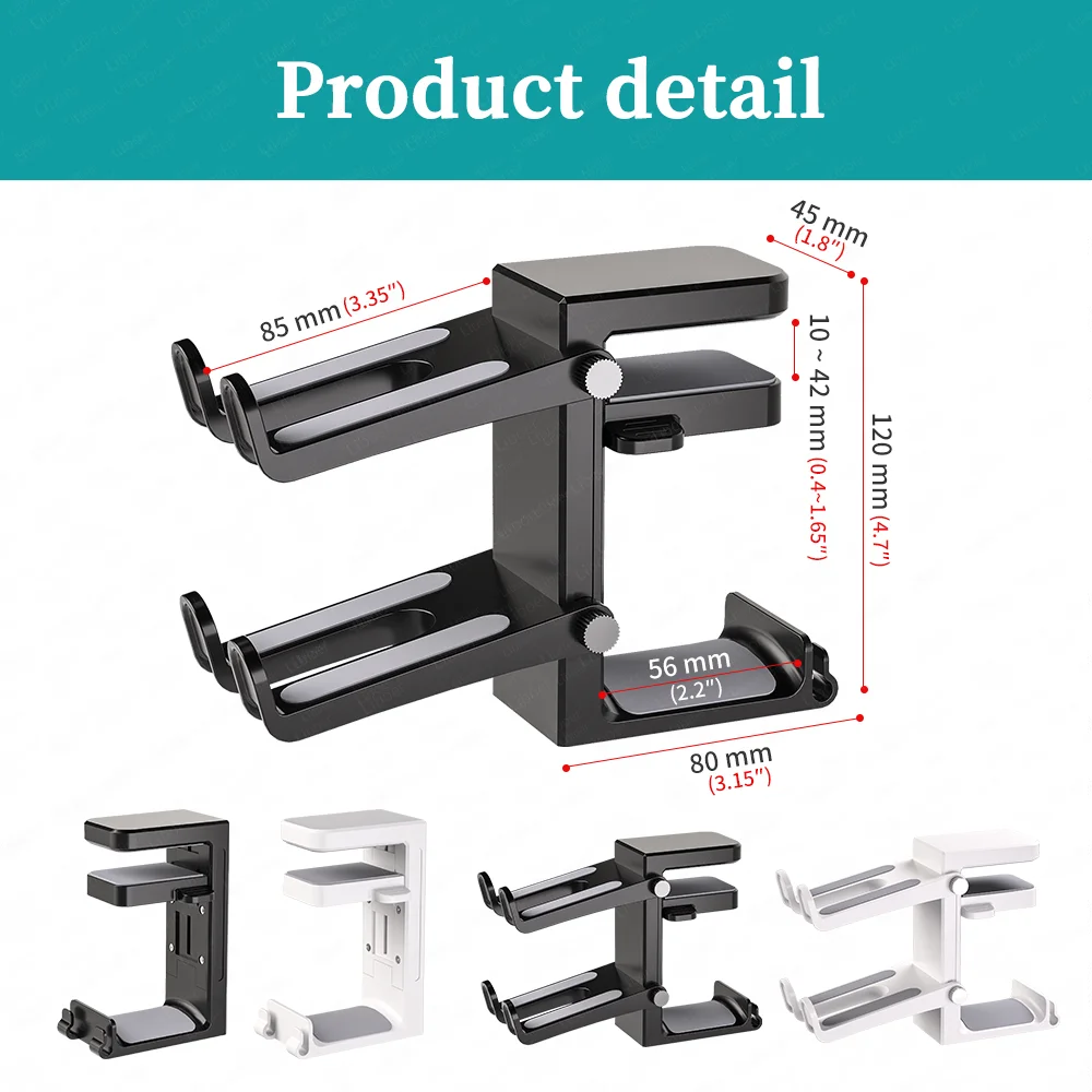 2-in-1 Universal Clip-On Headphone Stand – Adjustable Desk Hanger