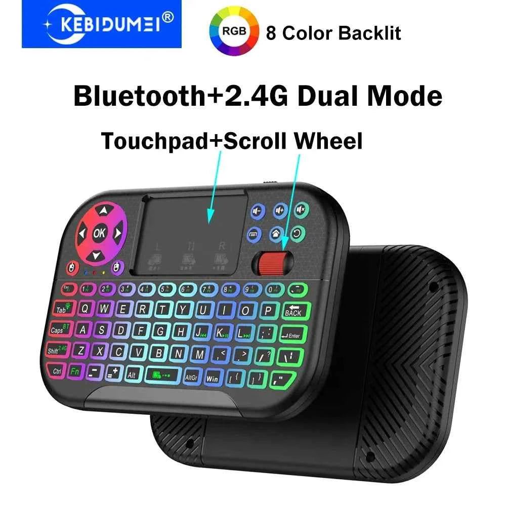 KEBIDUMEI Mini Wireless Keyboard with Scroll Wheel Touchpad  8 Color Backlit BT 2.4G Dual Mode Air Mouse Remote for PC TV Box