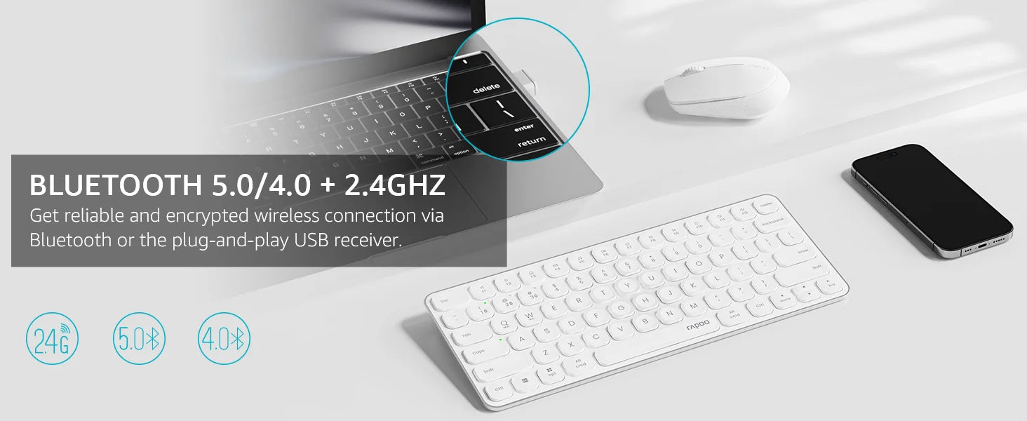 Rapoo 9010M/E9050L/E9350L Multi-Device Wireless Bluetooth Keyboard 2.4G/Bluetooth 5.0/4.0 Support 4 Devices