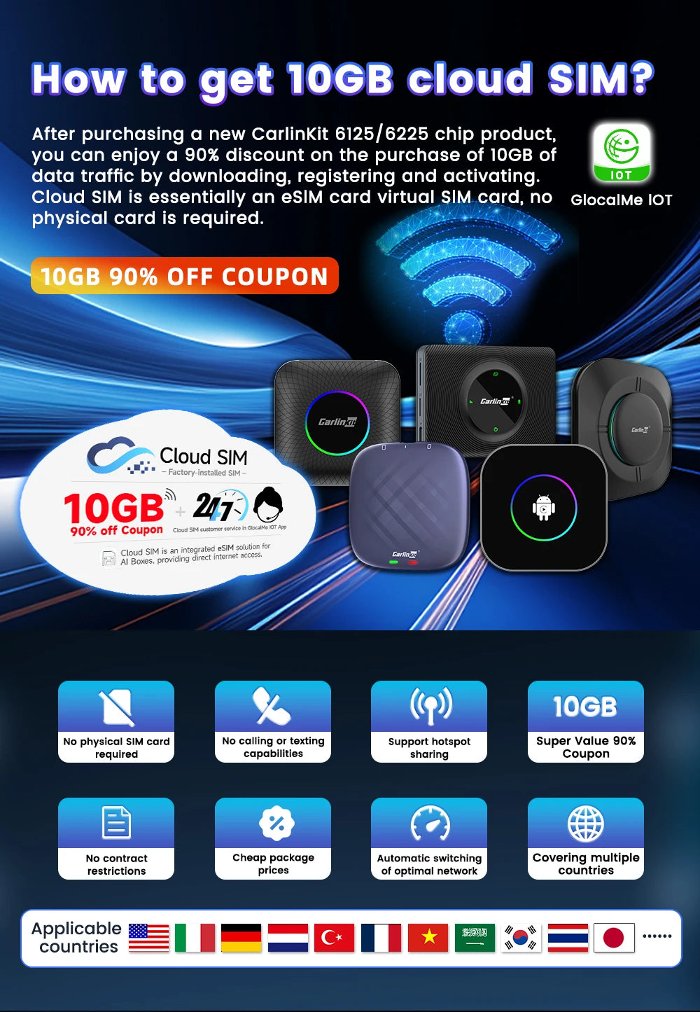 Carlinkit Ai Box Android 13 Led Wireless Android Auto & CarPlay Smart Tv Box QCM6225 Support Youtube Netflix Car Accessories