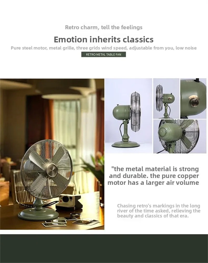 Vintage Desk Fan 12 Inch – Retro Metal Bladeless Fan with 3 Speeds, Quiet Desk Fan for Home Office Classic antique fan