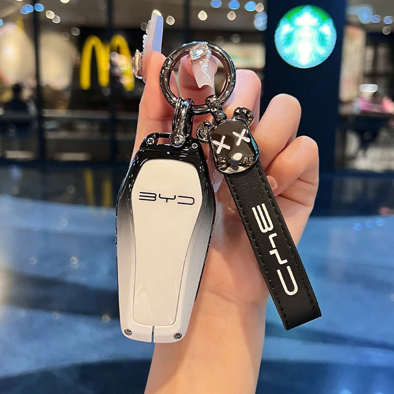 Zinc Alloy New Leather Car Key Case Cover Shell Fob For BYD Song Plus Atto 3 Han EV DM Qin Seal Dolphin Protective Auto Keychain