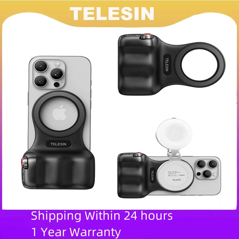 TELESIN Magnetic Phone Camera Shutter Grip and Fill Light Set Shooting Aid Remote Control Handle for Iphone HUAWEI SAMSUNG Phone