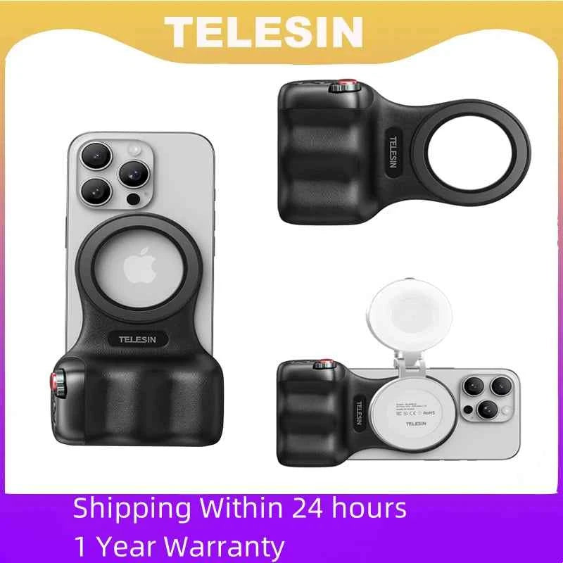 TELESIN Magnetic Phone Camera Shutter Grip and Fill Light Set Shooting Aid Remote Control Handle for Iphone HUAWEI SAMSUNG Phone