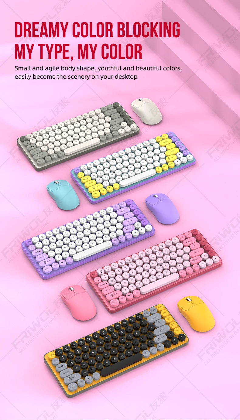 Friwol BT185 Bluetooth Wireless Keyboard Mouse Set Punk Keycap Laptop Desktop Office Mute Keyboard Mechanical Feel