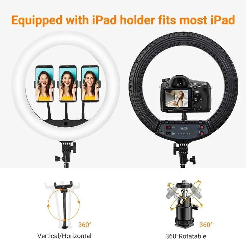 18 inch Ring Light with Tripod Stand 55W 3000-5800K CRI 90 Photo Studio Light for Vlog Video Shooting Makeup Selfie Ring Light