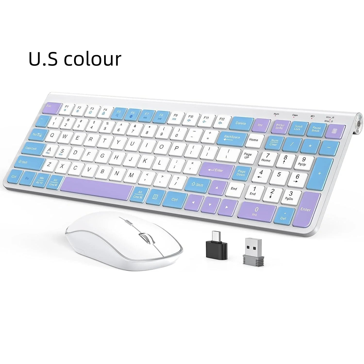 Ergonomic wireless keyboard and mouse, ultra-thin and compact design French AZERTY/ American QWERTY quiet,USB-A and USB-C ports.