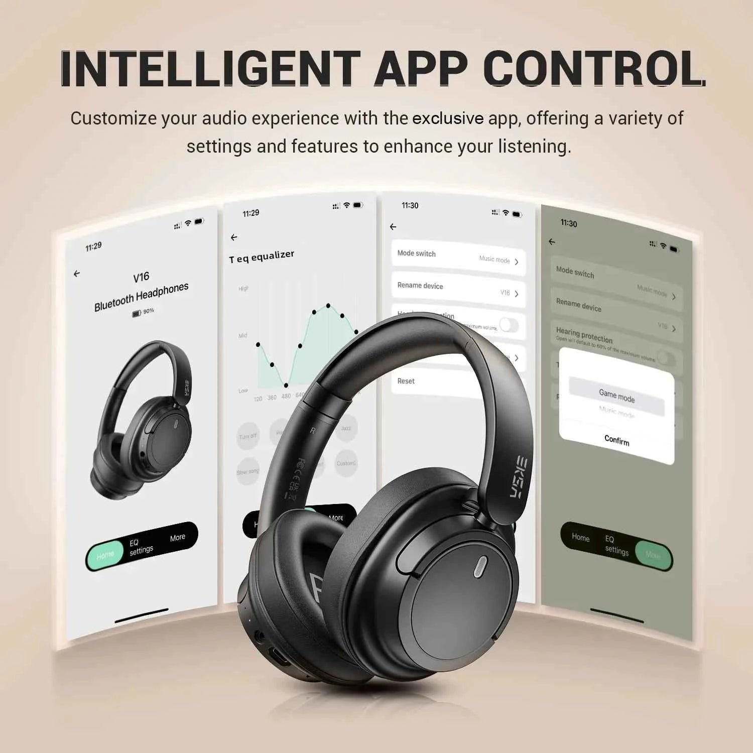 Oneodio EKSA V16 Wireless Headphones Bluetooth 5.3 Over Ear Headset With Mic Bass/Pop Mode Hi-Res HiFi Wired Headphones 90H APP