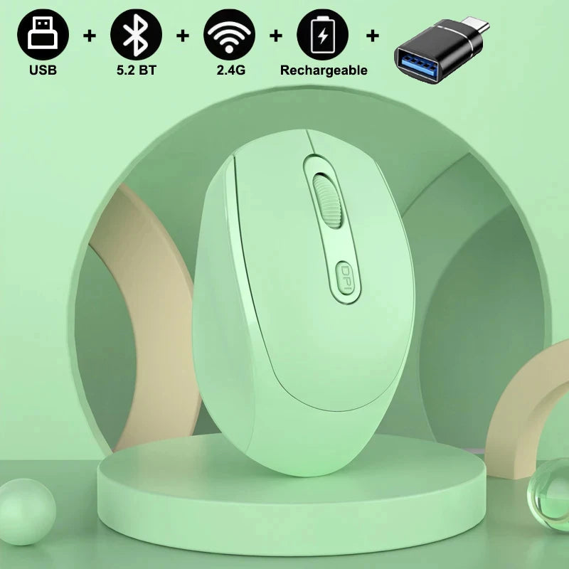 Wireless Silent Mouse Bluetooth-compatible 2.4G Dual Mode Rechargeable Optical Mouse 1600 DPI For MacBook Laptop PC Game Office