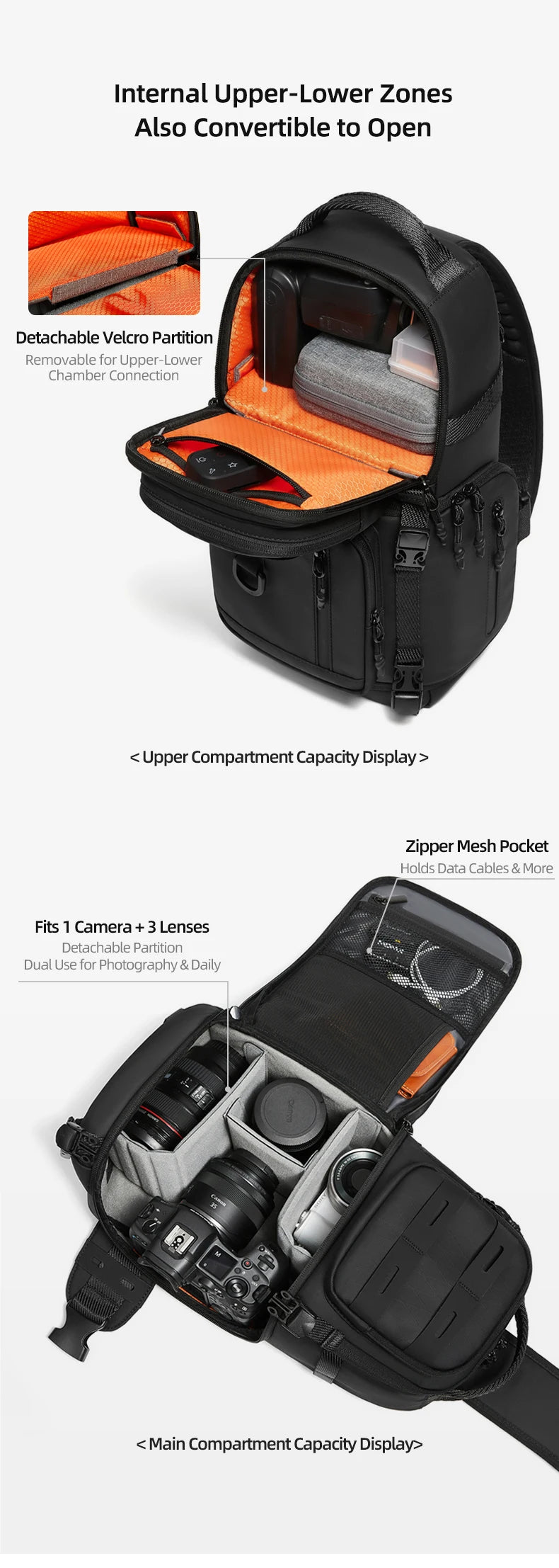 Men’s DSLR Camera Crossbody Bag – Waterproof Travel Shoulder & Chest Bag with Tripod Holder for Photography, Hiking & Outdoor Use