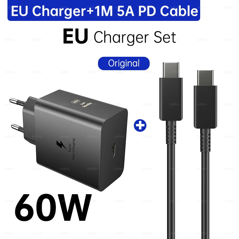 Samsung S26 Ultra original 60W Charger PD Type C Adapter EU Plug Fast Charge Samsung S25+ S25 S24 S23 S22 Ultra A57 Tab S10 S9