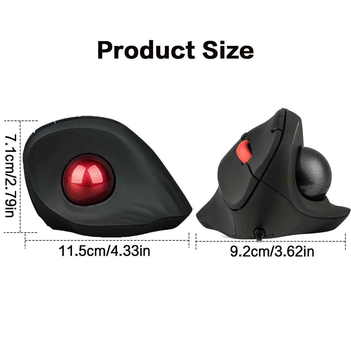JOMAA Wired Trackball Mouse Vertical Ergonomic Mice Thumb Control Smooth Tracking Roller Ball Tilt Scroll Computer Mouse