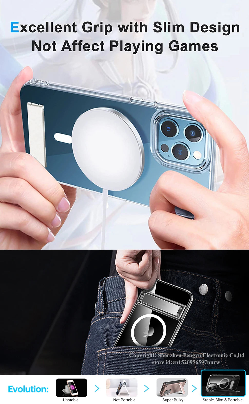 Stand Clear Magnetic Phone Case for iPhone 17 Pro Max Air 16 15 14 13 12 11 X XS Cases with Kickstand Transparent Holder Cover