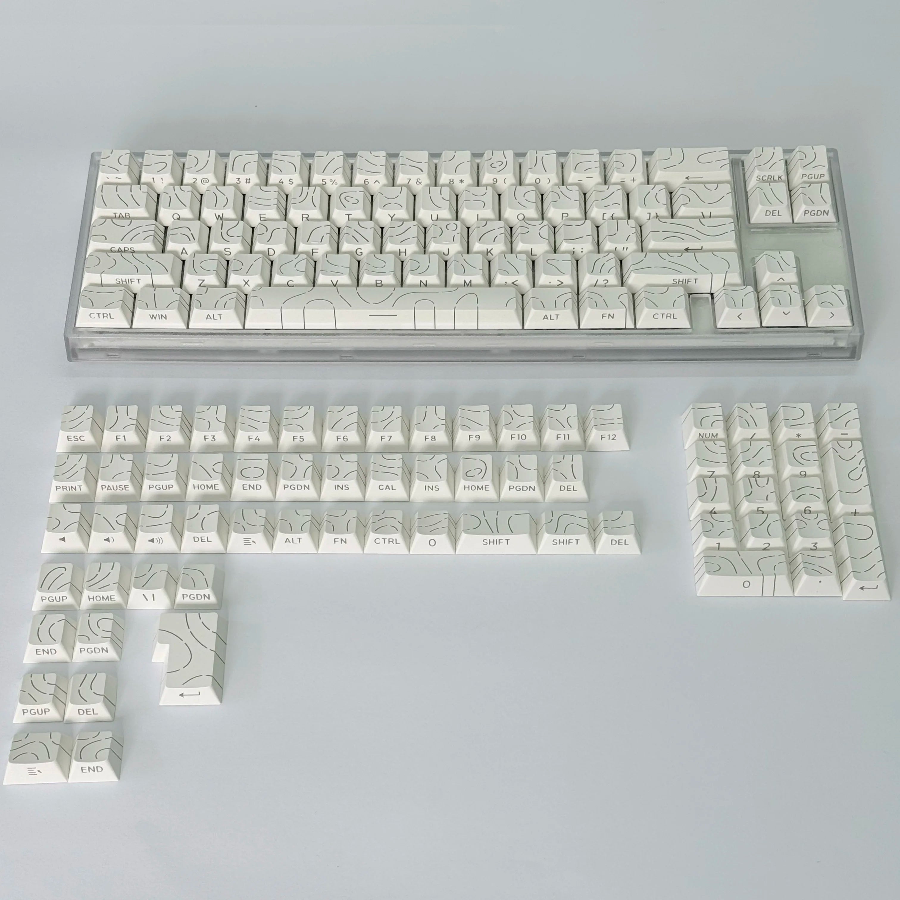 Lines Sided Shine Through Keycaps Cherry Profile Black White 97/133 Keys Customer keycaps for Mechanical Keyboard 60% 65% 75%