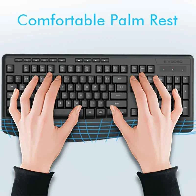 E-YOOSO 1 Set 2.4GHz Wireless Keyboard and Mouse Set,Ergonomic Wrist Rest, Optical Movement Detection,for Personal Computer