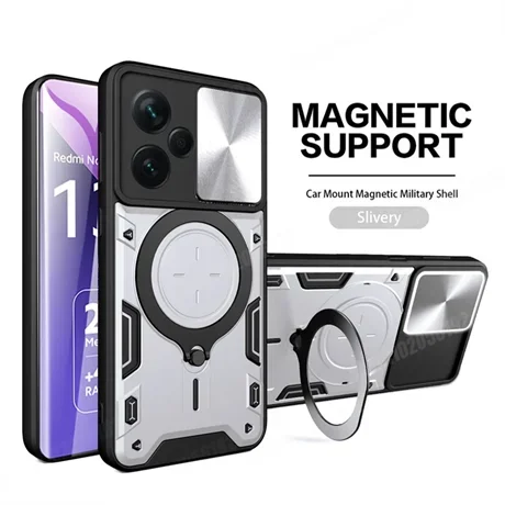 Camera Slide Protect Case For Xiaomi Redmi Note 13 12 11 10 Pro Plus Redmi Note 12S 11S 13C 12C 9 For Magnetic Ring Holder Cover