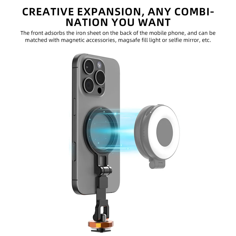 VRIG Magnetic Cold Shoe Mount Phone Holder W 1/4 Phone Tripod Mount for MagSafe iPhone 16 15 14 Samsung Camera Mic Light Monitor